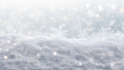 Naklejka premium Frost-laden pine needles sparkle in the soft winter sun as snowflakes drift through the air. Made with Generative AI Technology