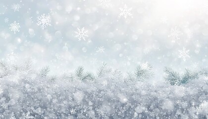 Frost-laden pine needles sparkle in the soft winter sun as snowflakes drift through the air. Made with Generative AI Technology