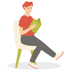 People Sitting While Reading Book Illustration. Flat Cartoon Vector Character.