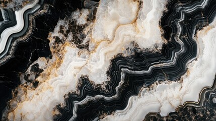 Obraz premium Polished onyx stone, with black and white layers swirling together in an intricate pattern