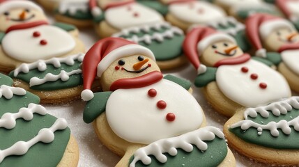 Christmas cookies featuring snowmen, gingerbread men, and Christmas trees