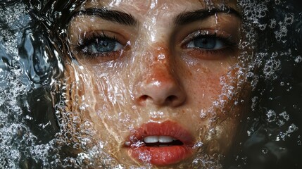 Woman's face partially submerged in water