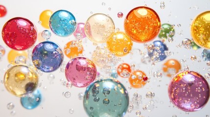 of multi colored bubbles with light effect against white background