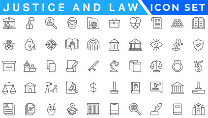 Law and justice line icons collection. Big UI icon set in a flat design. Thin outline icons pack.