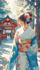 Fototapeta premium 着物の女性イラスト