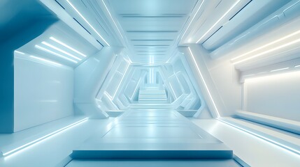 Fototapeta premium Abstract futuristic interior with glowing panels. 