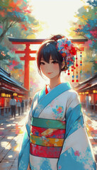 Fototapeta premium 着物の女性イラスト