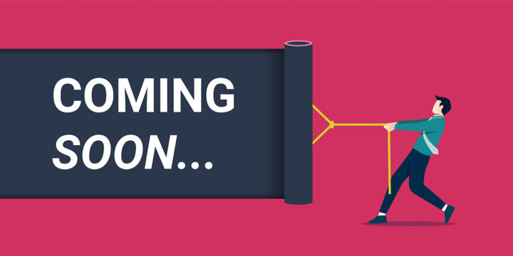 Coming soon message written on ripped black paper background, revealing text of coming soon concept