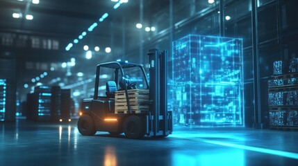 Forklift in a Futuristic Warehouse