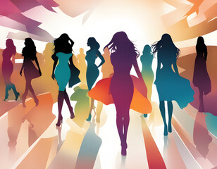Vector horizontal banner place for text silhouettes of women in different colors background