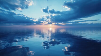 Fototapeta premium Night clouds beautifully reflected on calm water at dusk