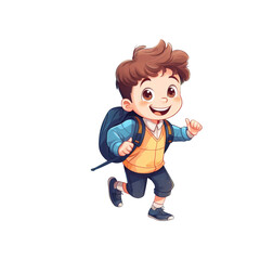 Smiling schoolboy in uniform and backpack running happily. Ideal for educational, back to school, energetic, active lifestyles, and childhood themes. Generative AI