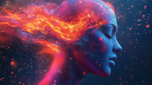 Generative AI illustration of annual collective mind concept art, exploding mind, inner world, dreams, emotions, imagination and creative mind