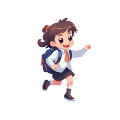 A smiling girl in school uniform with a backpack runs happily. Suitable for school related designs, education materials, and back to school promotions. Generative AI