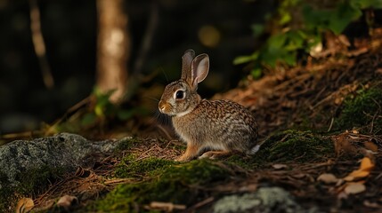 Fototapeta premium Cute Wild Rabbit Sitting in a Forest
