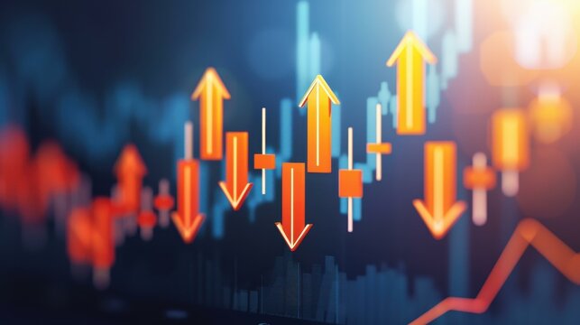 Visualize financial success with a striking stock market display, featuring upward arrows against a sleek dark backdrop.