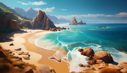 Scenic beach with blue water