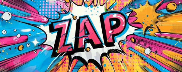 Energetic pop art background with "ZAP" inside. Comic book style, Explosion theme, Bright vector