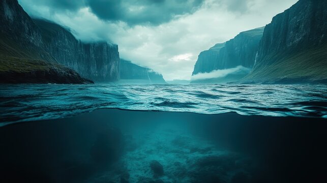 Under ocean view with the half out of water