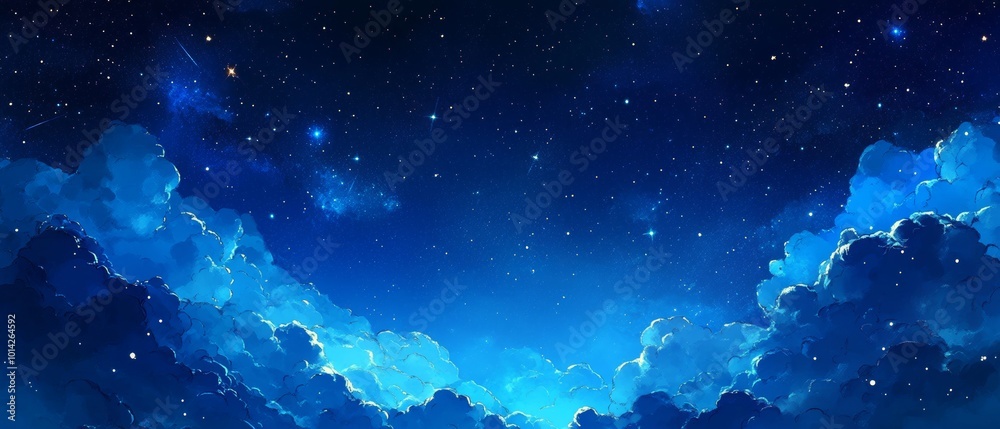 Canvas Prints an abstract digital art background featuring deep blue and dark black colors, with swirling clouds o