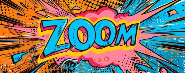 Colorful pop art background with "ZOOM" inside. Comic book style, Explosion theme, Vibrant vector