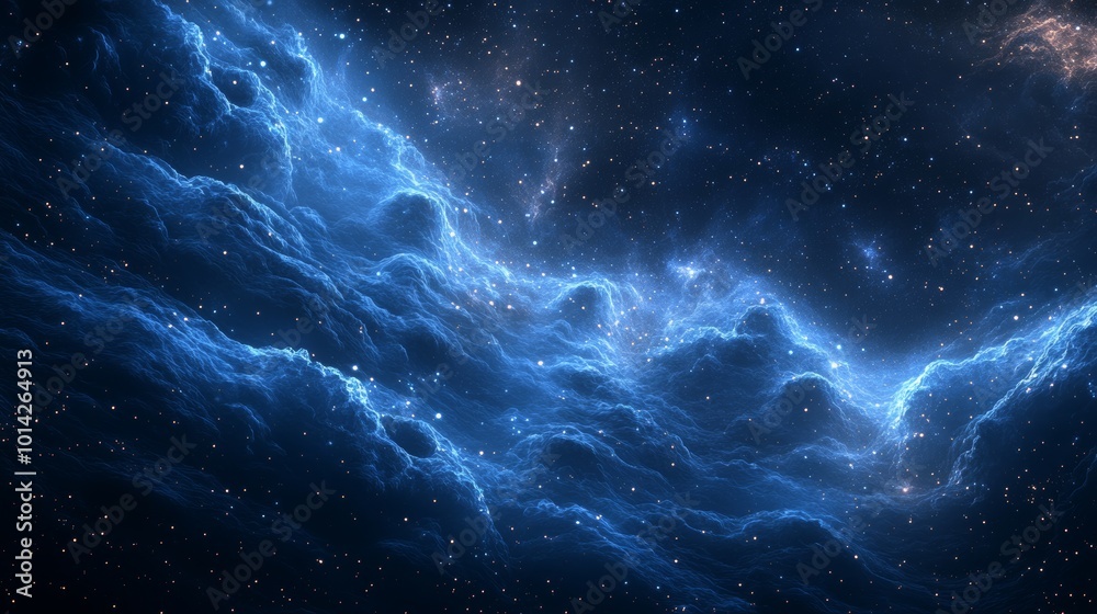 Wall mural an abstract digital art background featuring deep blue and dark black colors, with swirling clouds o