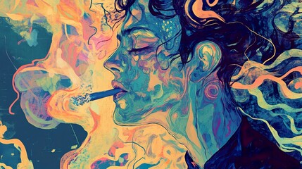 Abstract Portrait of a Woman Smoking a Cigarette