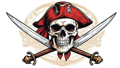 pirate hat adorned with a skull and crossbones pattern, made of straw and colored orange, set against a transparent background,Skull and Crossbones with Pirate Hat,6