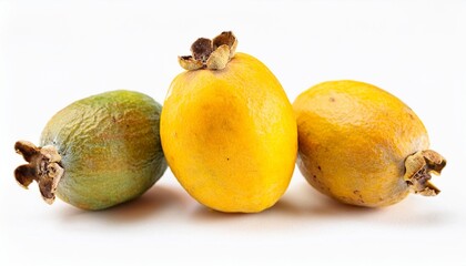 Feijoa yelllow on white background. Feijoa yelllow Fruit Isolated.
