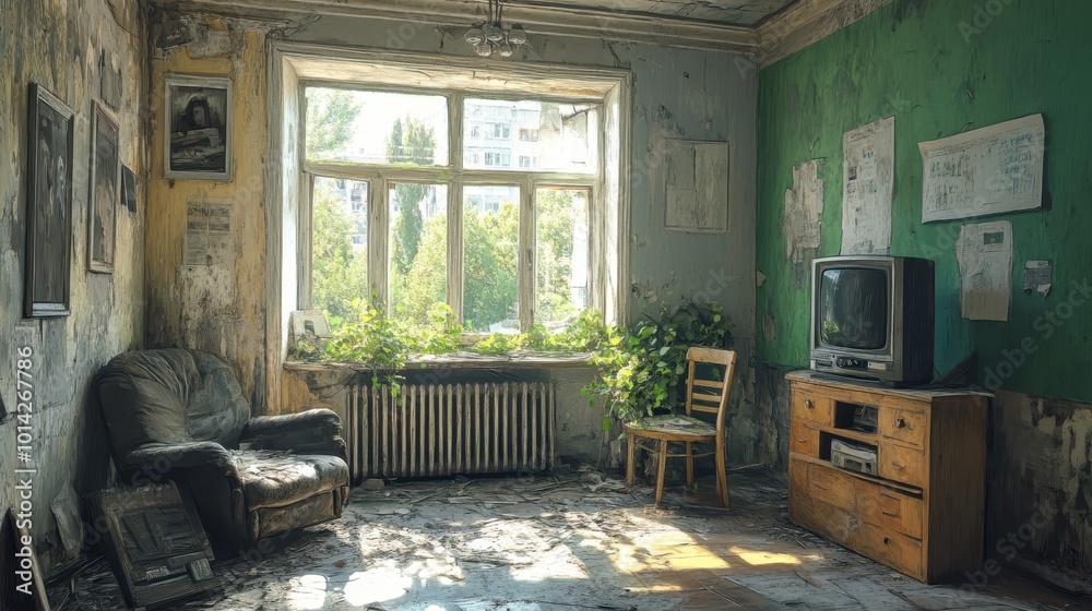 Wall mural ai generated Illustration old abandoned apartment need to repair