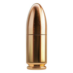 A detailed 3D render of a bullet soaring through the air, showcasing its realistic design against a crisp white background.