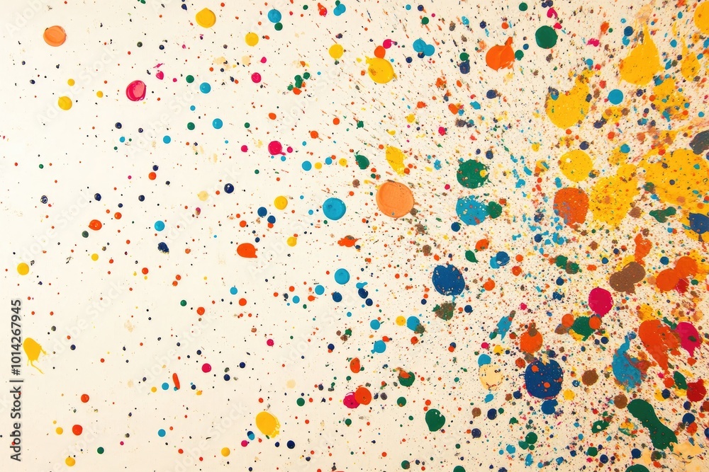 Wall mural expressive, splattered brush texture with random dots and dashes of color across the canvas