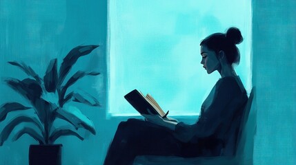 Tranquil Moments: Young Introvert Reading in Cozy Corner with Soft Light