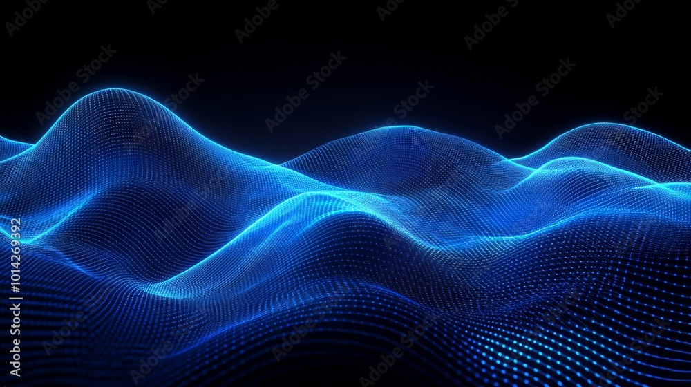 Poster abstract 3d wave background with glowing blue lines. futuristic technology concept