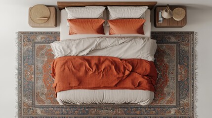 Empty double bed top view