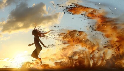 Man runs through desert landscape.