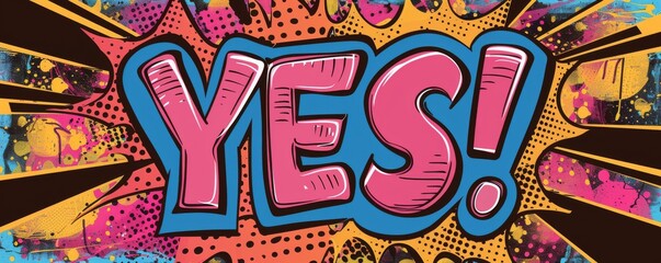 Fun pop art background with "YES!" text. Comic book style, Bold graphics, Bright vector