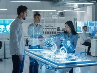 Team of Engineers Using Augmented Reality Technology