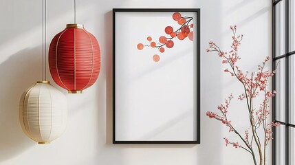 Elegant poster template featuring intricate lantern designs, perfect for your personalized artwork or event promotion against a minimalist backdrop.