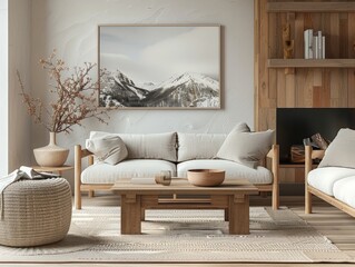 Obraz premium Modern living room design with mountain photo