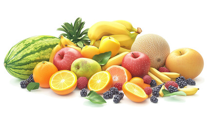 Vibrant pile of fresh fruit on transparent background. Stock style. High res. Exotic elements. Realistic.