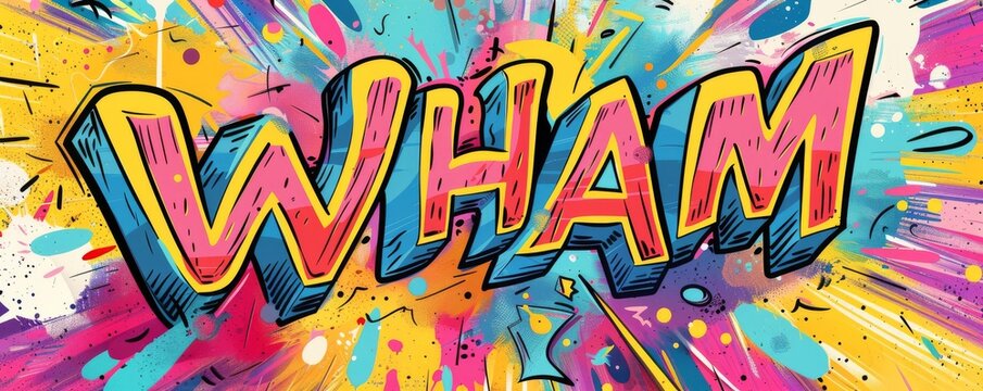 Energetic pop art background with "WHAM" inside. Comic book elements, Bold graphics, Bright vector