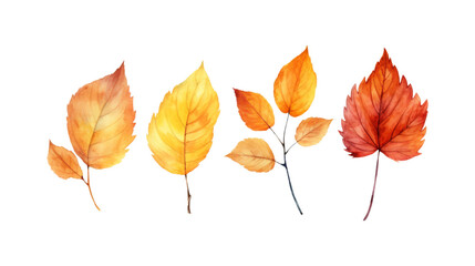 Autumn leaf branches are painted in watercolor. Ideal for fall themed designs, seasonal greeting cards, stationery, wedding invitations, and botanical illustrations. Generative AI