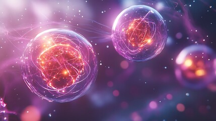 Abstract glowing spheres with energy flow inside.