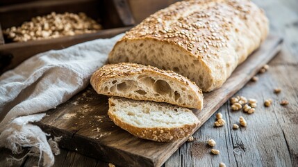 Freshly Baked Rustic Bread Loaf on Wooden Cutting Board