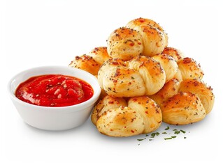 Garlic Knots with Marinara Sauce Isolated On White Background