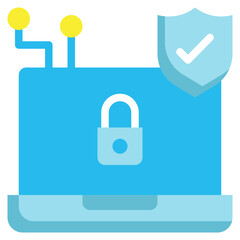 online network connection laptop protection security shield flat style