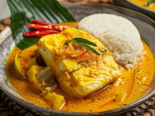 Delicious Fish Curry with Rice and Vegetables