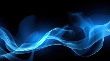 Abstract blue smoke wave on black background.