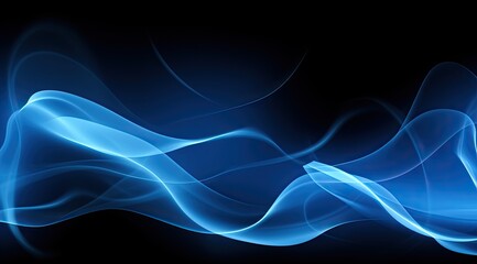 Abstract blue smoke waves on black background.